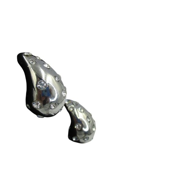 NOIR Elegant Water Drop Shape Earrings Silver Tone Chunky Sleek Day or Evening - Picture 4 of 5